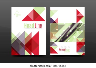 Colorful geometry design annual report a4 cover brochure template layout, magazine, flyer or leaflet booklet. Modern minimal triangle pattern. Vector illustration