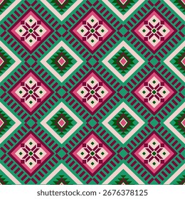 A colorful  geometry with geometric elements such as bright and dark pink, bright and dark green seamless pattern background. Vector illustration.