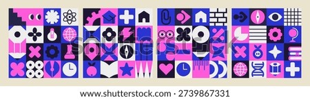 Colorful geometry mosaic for kids with school icon and study illustration. Kindergarten learning materials with friendly school mosaic geometric icons.