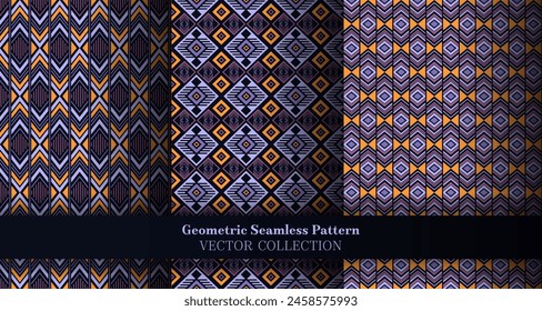 Colorful geometry rhombus seamless tracery bundle. Tribal motif ethnic patterns. Rhombus zigzag geometric vector repeat ornament package. Cover background prints.