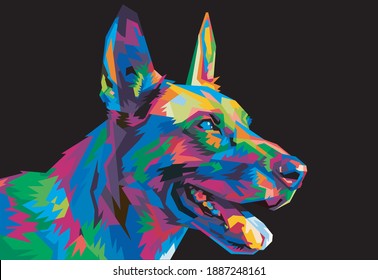 colorida cabeza de perro pastora alemana con un fresco y aislado estilo pop art backround. estilo WPAP