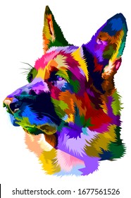 Colorful German Shepherd Dog On Pop Art Style. Vector Illustration