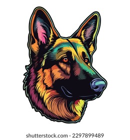 Colorful German Shepherd Flat Icon Isolated On White Background