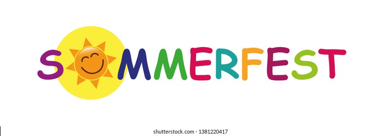 colorful german text summer fair with sun face vector illustration