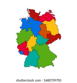 Colorful Germany map with regions and main cities