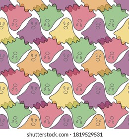 Colorful ghosts Halloween vector seamless pattern