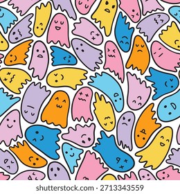 Fantasmas coloridos padrão perfeito. Plano de fundo de design plano de ilustração de vetor. 