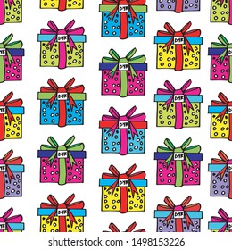 Colorful Gift box with bow ribbon  seamless pattern vector