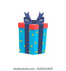 Colorful gift box with bows and ribbons. Illustration of isolated cartoon icon. Vector set christmas present design