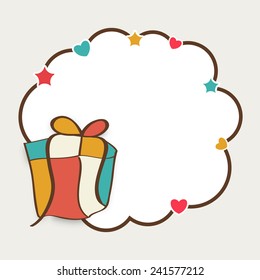 Colorful gift box with cloud shape frame and space for your wishes for Happy Valentine's Day and other occasion celebration.
