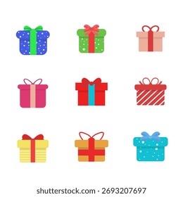 Colorful gift box flat design vector illustrator icon set for holiday Christmas theme.