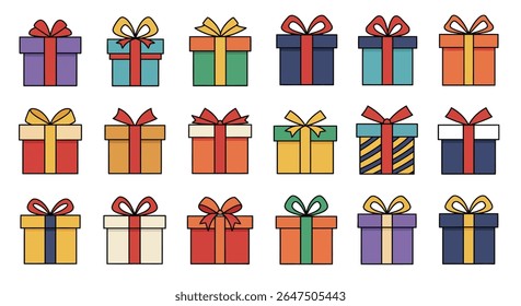 Colorful Gift Box Grid with Festive Ribbons