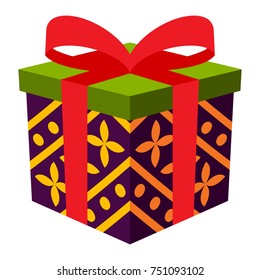 Colorful gift box icon with flat design style, flat color.