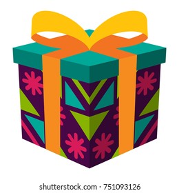 Colorful gift box icon with flat design style, flat color.