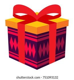 Colorful gift box icon with flat design style, flat color.