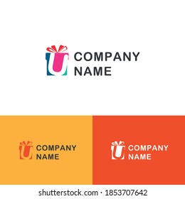 Colorful Gift box icon with initial U letter Logo concept