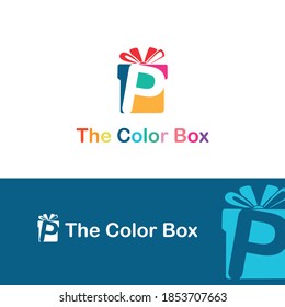 Colorful Gift box icon with initial P letter Logo concept