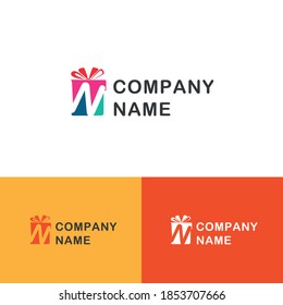 Icono colorido de la caja de regalo con concepto de logotipo de la letra W inicial