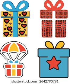 Colorful Gift Box Icon Set – 4 Unique Decorative Present
