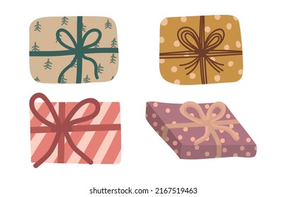 Colorful gift box illustrations set. Colorful gift boxes illustrations collection in vector. Present box colorful icons set. Gift boxes illustrations collection