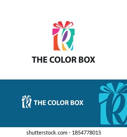Colorful Gift box with initial R letter logo concept. Gift package store/shop logo template