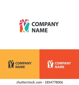 Colorful Gift box with initial X letter logo concept. Gift package store/shop logo template