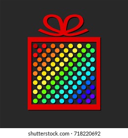 Colorful Gift box from paper circles for your design on dark background, stock vector illustration