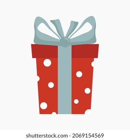 Colorful gift box with ribbon on white background. Flat design for a Christmas gift. Vector illustration. 