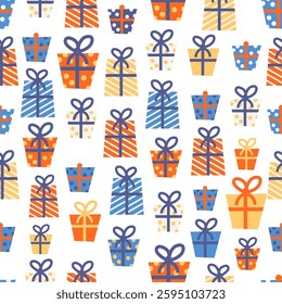 Colorful Gift Box Seamless Pattern on White Background