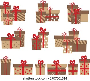 Colorful gift box set for cards, logo, banners. Modern flat design. Vector illustration.