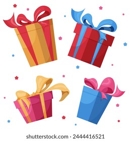 Colorful gift box set. Vector illustration of cute isolated present boxes on a white background.

