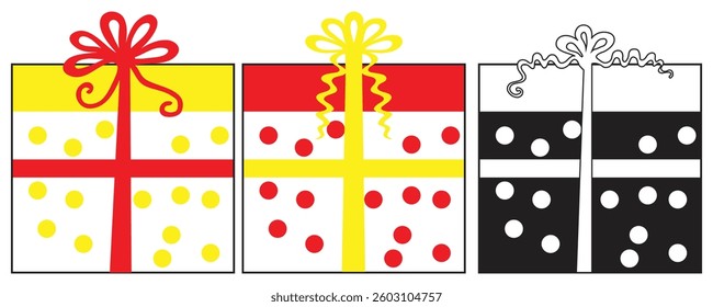 Colorful Gift Box Vector Illustration with Patterns. Isolated On Transparent Background.