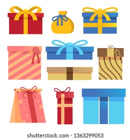 Colorful Gift box vector set, wrapped gift graphic element bundle