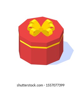 Colorful gift box with yellow ribbon on white background. Vector isometric illustration.