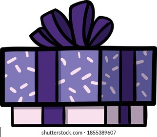 Colorful gift boxe or Christmas present with stripes dots heat and line patterns and knot bow ribbon  color clip art vector illustrationon transparent background