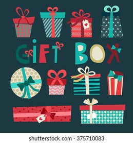 Colorful gift boxes with bows and ribbons vector set.