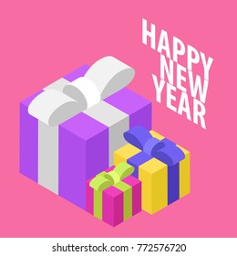 Colorful gift boxes for celebrate Christmas and New year 2018 time with isometrics style. vector illustration for holiday party in 3d.