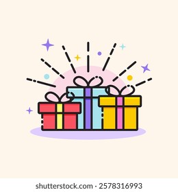 Colorful Gift Boxes with Celebration Elements