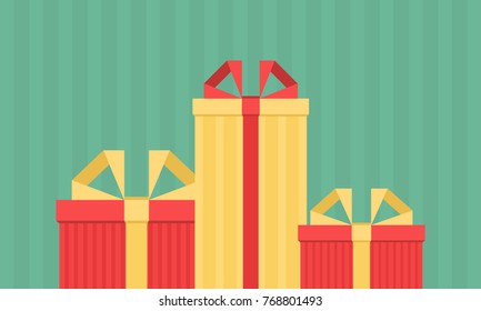 Colorful gift boxes over green background. Vector illustration