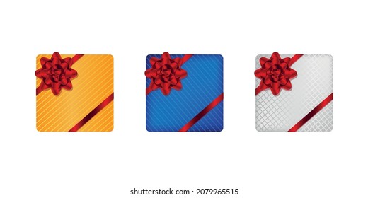Cajas de regalo coloridas con un brillante arco rojo.