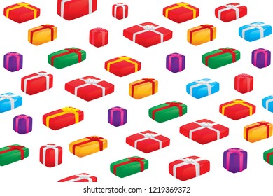Farbige Geschenkbox oder präsentiert nahtlose Muster Hintergrund für Überraschung, Jubiläum und Feiern. Vektorgrafik