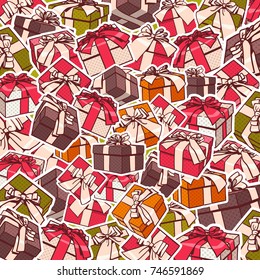 Farbige Geschenkbox und Ribbons mit roten Bögen - Vektorgrafik