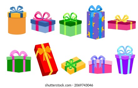 Colorful gift boxes with ribbon. Gift box,present,package vector design.