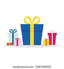 colorful gift boxes with ribbon wrapper for holiday present vector illustration white background 