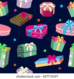 Colorful Gift Boxes Seamless Pattern. Vector illustration