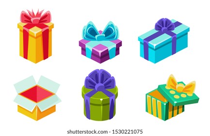 Colorful Gift Boxes Set, Various Present Boxes Vector Illustration