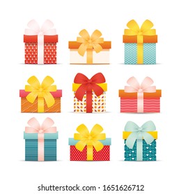Colorful Gift Boxes Set. Vector