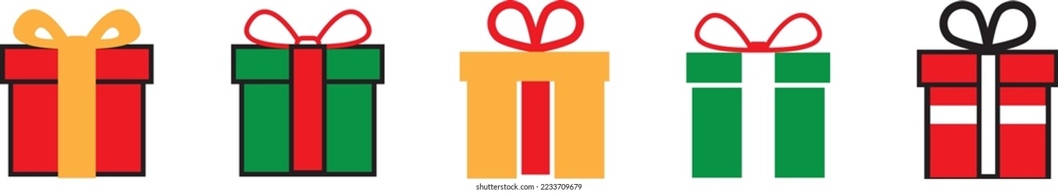 Colorful gift boxes set. Vector illustration of cute present boxes on white background. Flat design style.