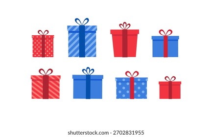 Colorful gift boxes set. Vector illustration of cute present boxes on white background. Flat design style.