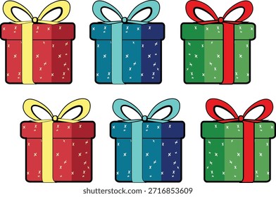Cajas de regalo de colores - Regalos envueltos en diferentes Colores Ilustración vectorial